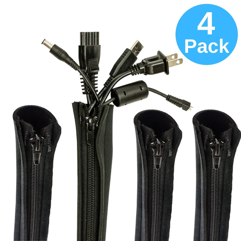  [AUSTRALIA] - 4 Pack Blue Key World Cable Management Sleeve, 20 Inch Cord Organizer System with Zipper for TV Computer Office Home Entertainment, Flexible Cable Sleeve Wrap Cover Wire Hider System (Black)