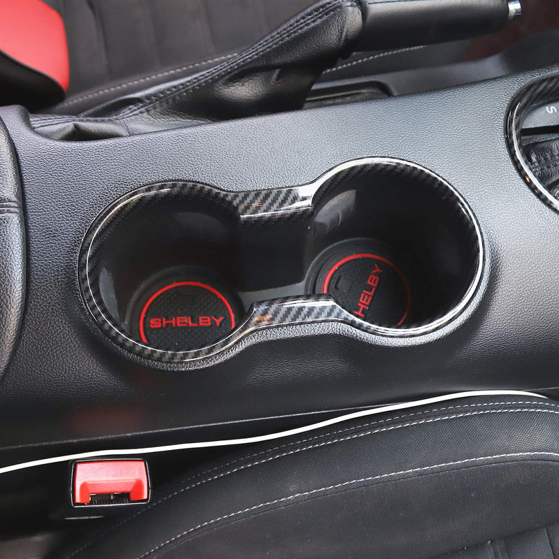  [AUSTRALIA] - Car Water Cup Holder Frame Trim Cover Interior Accessories for Ford Mustang 2015 2016 2017 (Carbon Fiber Grain)