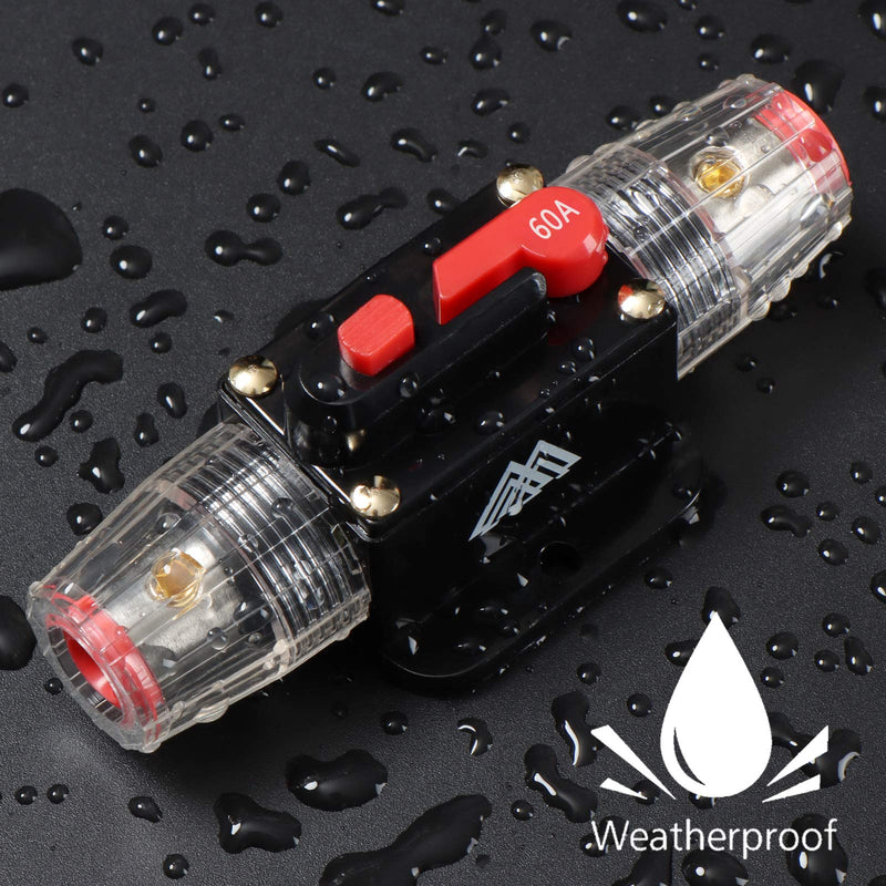  [AUSTRALIA] - M1A2 Circuit Breaker Switch 60A Waterproof Fuse Inline Holder 3-15 AWG Resettable Fuse Manual Reset 12V-48V DC for Car Audio Sound Amplifier System RV Home Marine Boat Truck 60A-with accessories