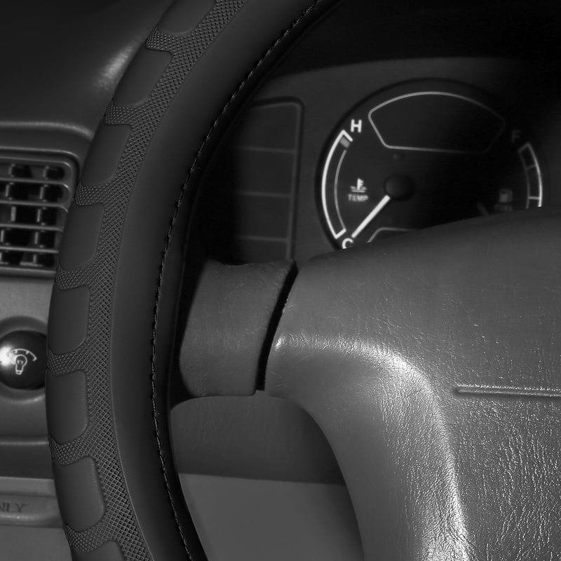  [AUSTRALIA] - FH Group FH2006BLACK Steering Wheel Cover (Microfiber Embossed Leather Black)