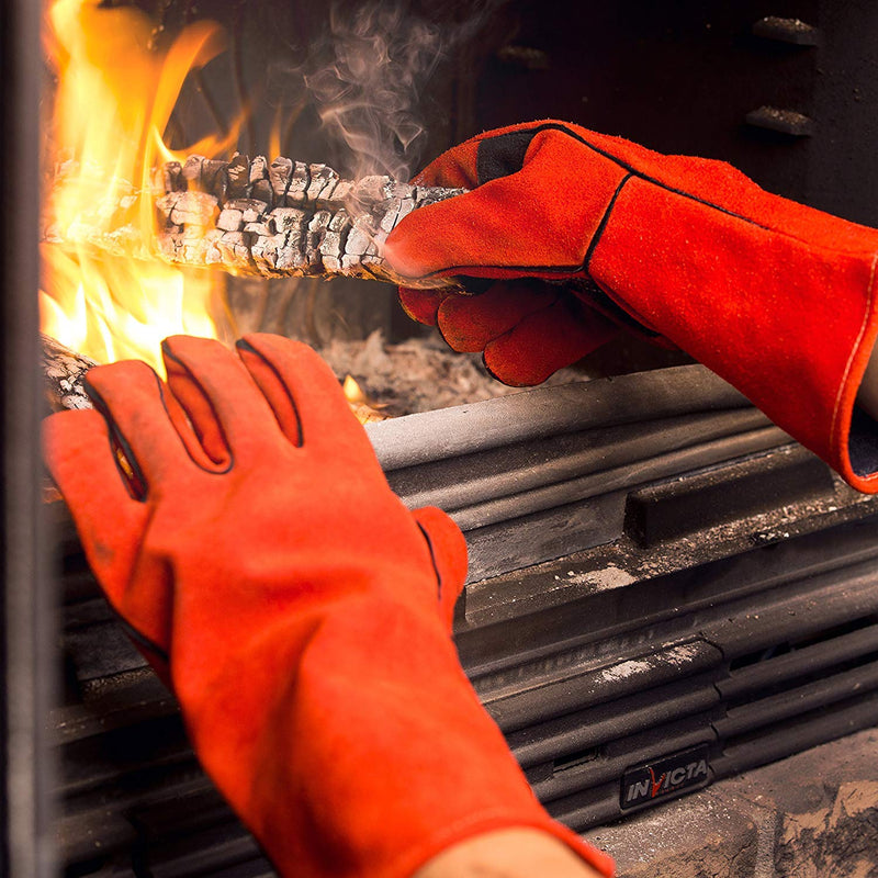  [AUSTRALIA] - NoCry Heavy Duty Heat Resistant & Flame Retardant Welding & BBQ Gloves, Premium Cowhide Leather, Long 14 inch Forearm Protection. Red, Size Large