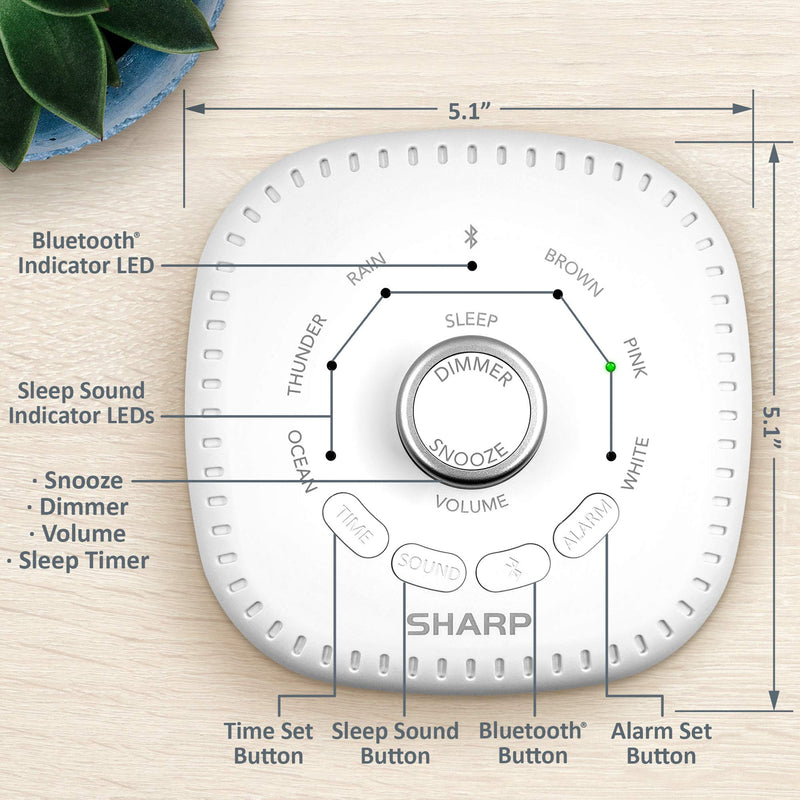 DreamCaster by Sharp Sound Machine Alarm Clock with Bluetooth Speaker, 6 High Fidelity Sleep Machine Soundtracks – White Noise Machine for Baby, Adults, Home and Office – White LED - LeoForward Australia