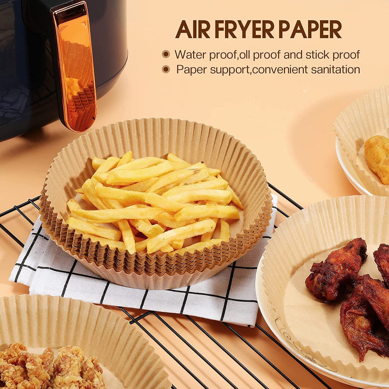 [AUSTRALIA] - Bakech Air Fryer Liners Parchment Paper Disposable 50PCS Food Grade Non-Stick Mat 6.3 inches Suit for 3-6L Air Fryer Oven BBQ Plate Kitchen Baking Accessories (wooden)