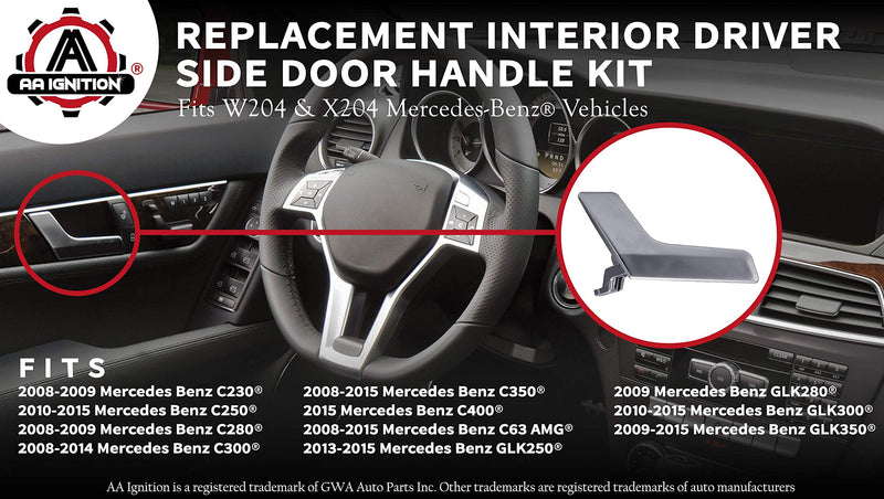 Interior Door Handle Kit - Front Left or Rear Driver Side - Compatible with Mercedes-Benz Vehicles - W204, X204 C230, C250, C300, C350 - Replaces 2047201171 , 2047201763, 2047202663 - Matte Silver - LeoForward Australia
