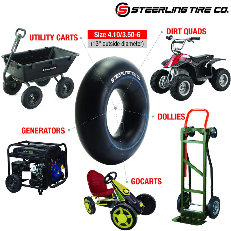  [AUSTRALIA] - 4.10/3.50-6 Replacement Tire Inner Tubes [2-Pack] Compatible with Gorilla Carts, Lawn Mowers, Wheelbarrows, Wagons & Hand Trucks - 13" Thick, Heavy-Duty Construction - Steerling Tire Co.