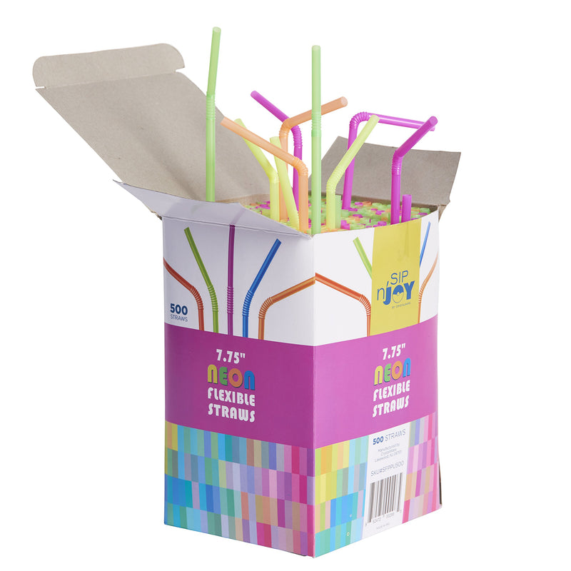  [AUSTRALIA] - [500 Pack] Neon Colored Drinking Straws - Flexible, Disposable Kid Friendly, Assorted Colors