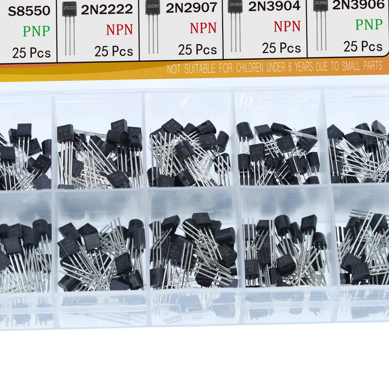  [AUSTRALIA] - AUKENIEN BJT Transistor Transistors Assortment Kit 10 Values 250pcs NPN PNP Power General Transistors 2N2222 2N2907 2N3904 2N3906 A1015 BC327 BC337 C1815 S8050 S8550 TO-92 BJT-10 Values
