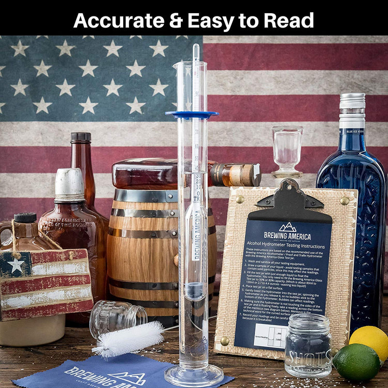 Hydrometer Alcohol Meter Test Kit: Distilled Alcohol American-Made 0-200 Proof Pro Series Traceable Alcoholmeter Tester Set with Glass Jar for Proofing Distilled Spirits - Made in America - LeoForward Australia