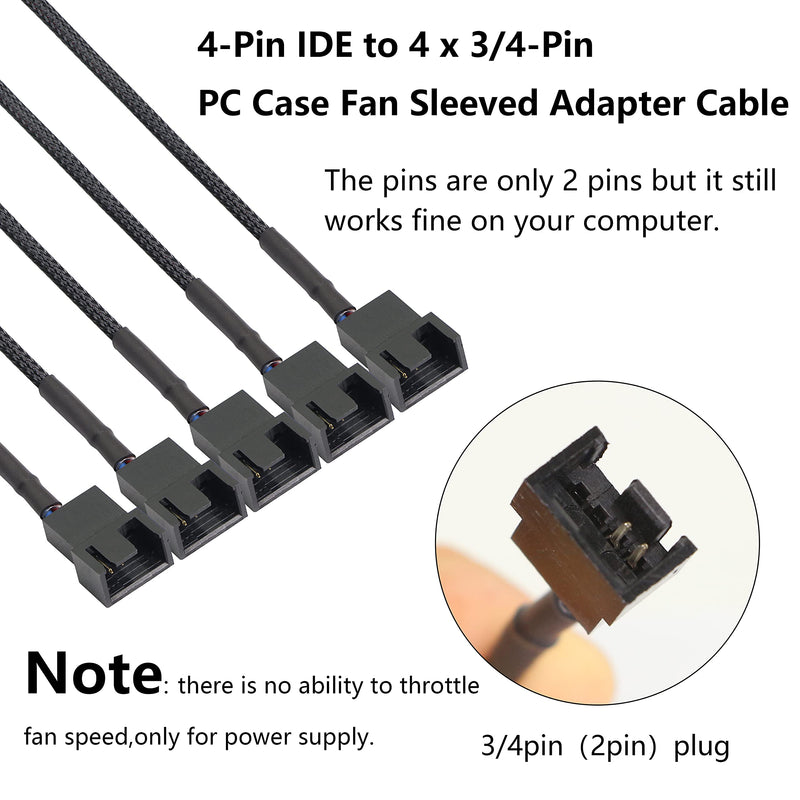  [AUSTRALIA] - GELRHONR 4-Pin IDE to 3/4-Pin 12V Fan Adapter Splitter Y Power Cable,for Computer ATX Case 4-Pin/3-Pin Cooling Fan - 1.1Ft (Black 1 to 5) Black 1 to 5