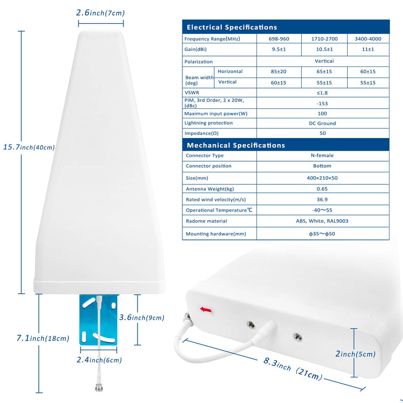 ZDTECH Directional Antenna Cell Phone Yagi Antenna 9 to 11dBi High Gain 3G / 4G /5G LTE/Wi-Fi Universal Fixed Mount Outdoor LPDA Antenna (698-960/1710-2700/3400-4000 MHz) - LeoForward Australia