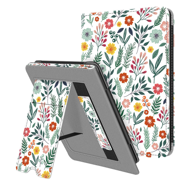  [AUSTRALIA] - Fintie Stand Case for 6.8" Kindle Paperwhite (11th Generation-2021) and Kindle Paperwhite Signature Edition - Premium PU Leather Sleeve Cover with Card Slot and Hand Strap, Spring Bloom