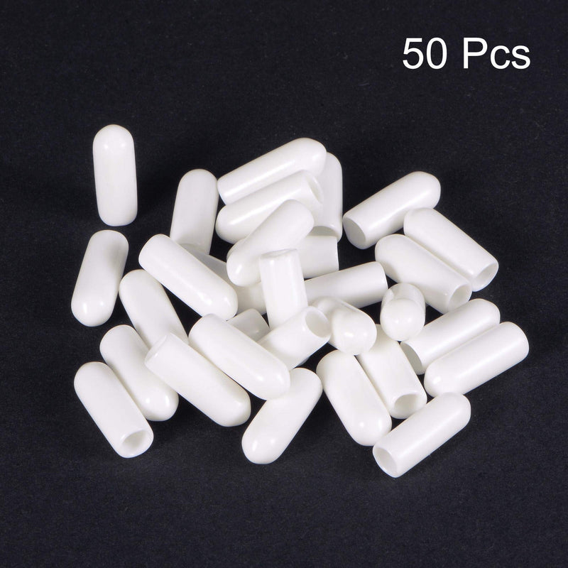  [AUSTRALIA] - uxcell 50pcs Round Rubber End Caps 5/32"(4mm) White Vinyl Cover Screw Thread Protectors 4mm x 15mm