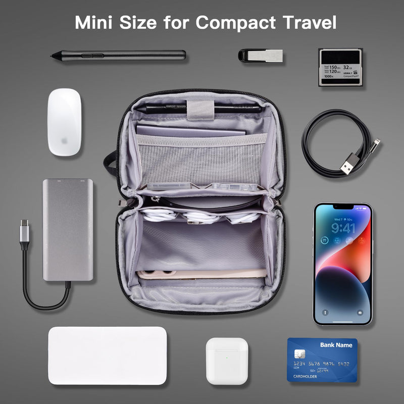  [AUSTRALIA] - DDgro Small Travel Organizer Tech Pouch Electronics Accessories Carrying Case Organize Your Cords Cables Hard Drive Power Bank Keys Cards Coins (Black-Mini) Black-Mini