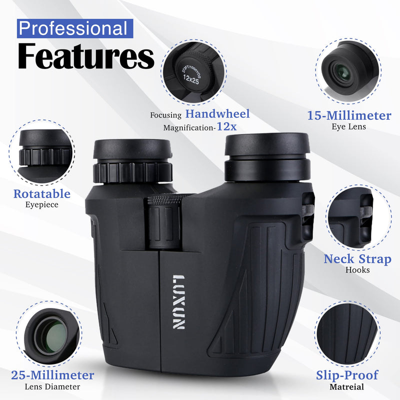  [AUSTRALIA] - Binoculars for Adults & Kids -12x25 Compact Binoculars for Hunting with Clear Low Light Vision and Day, Easy Focus -Binoculars for Bird Watching Camping Hunting Hiking Travel Sport Games and Concerts