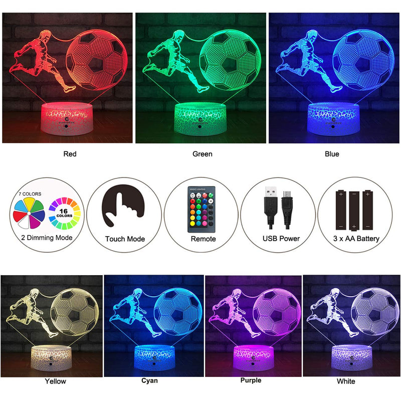  [AUSTRALIA] - easuntec Soccer Gifts Soccer Lamp with Remote & Touch 7 Colors+16 Colors Dimmable Soccer Toys for Boys 6 7 8 9 12 Year Old Boys Gifts (Soccer 16WT)