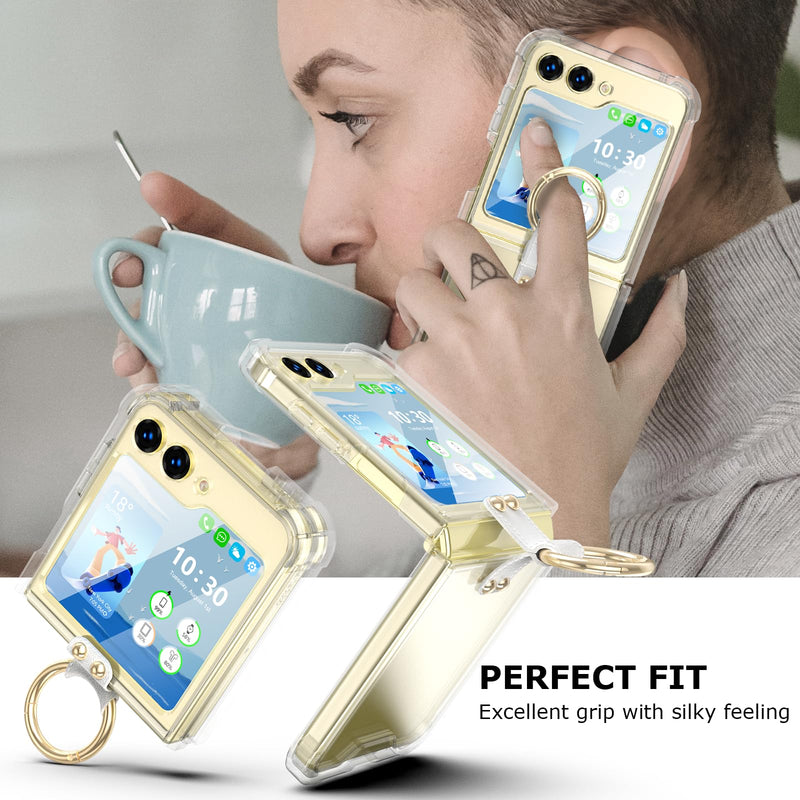  [AUSTRALIA] - Designed for Samsung Galaxy Z Flip 5 Case Clear with Ring, Anti-Fall Shockproof Protective Phone Cover Case Compatible with Galaxy Z Flip 5 Case 5 G 2023 (Clear)