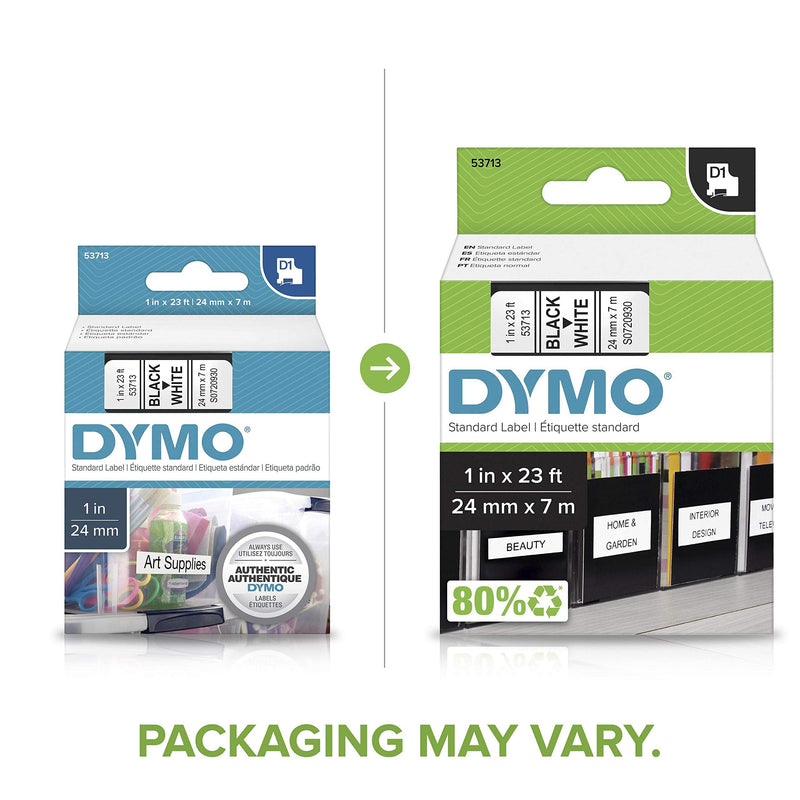  [AUSTRALIA] - DYMO Standard D1 53713 Labeling Tape (Black Print on White Tape, 1'' W x 23' L, 1 Cartridge) Black on White 1"