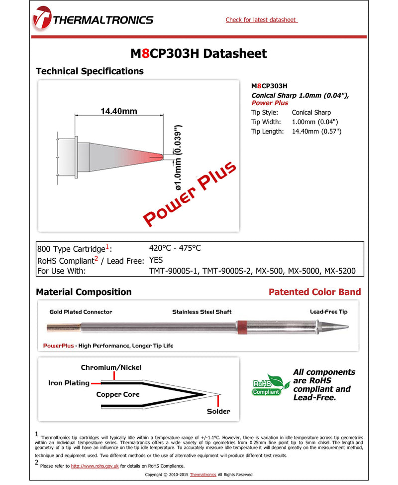  [AUSTRALIA] - Thermaltronics M8CP303H Conical Sharp 1.0mm (0.04in), Power Plus