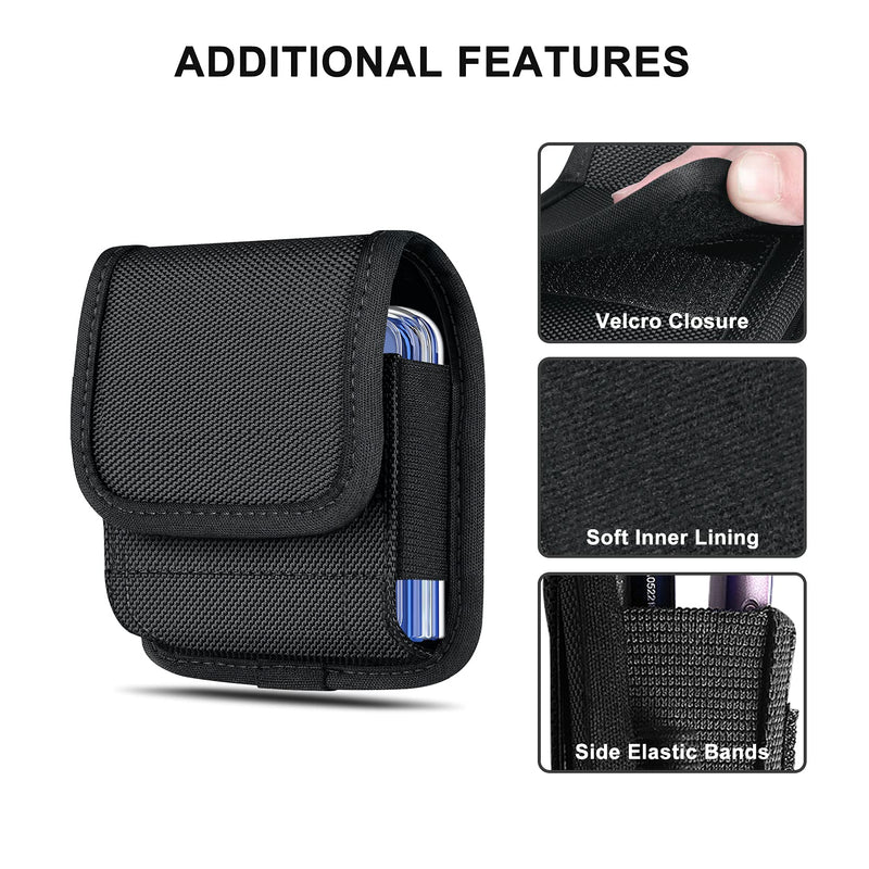  [AUSTRALIA] - ykooe Phone Holster for Samsung Galaxy Z Flip/Z Flip 5G/Z Flip 3 5G, Motorola Razr 2019/ Razr 5G Nylon Vertical Cellphone Belt Clip Holster Pouch Holder Waist Carrying Hanging Bag Case Black