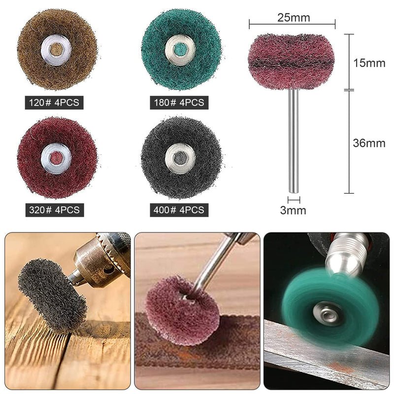  [AUSTRALIA] - 36pcs wool felt scouring pad polishing discs set with 3 mm shaft, abrasive polishing attachment fit electric rotary tools polishing set, sanding dusting polishing for jewelry glass metal wood