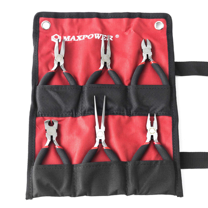  [AUSTRALIA] - MAXPOWER 4.5" 6pc Mini Pliers Set-Bent Nose Pliers, Long Nose Pliers, Combination Pliers, End Cutting Nipper, Needle Nose Pliers, Diagonal Pliers