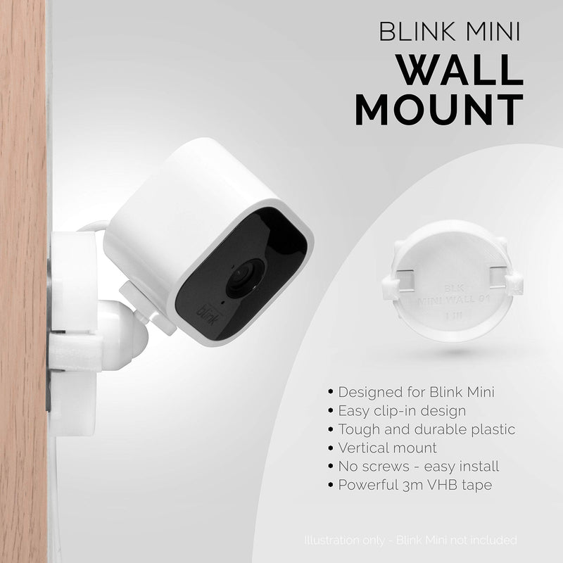  [AUSTRALIA] - Wall Mount Holder for Blink Mini Camera, No Screws, Stick On with Strong 3M VHB Tape, Fast, No Screws, No Mess Install (2 Pack, White), Blink Bracket Stand by Brainwavz