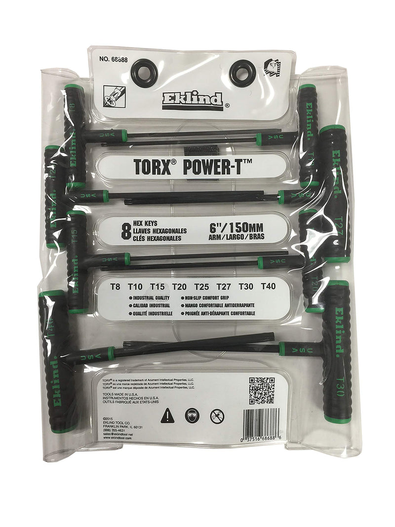  [AUSTRALIA] - EKLIND 68688 Power-T Handle TORX star Key - 8pc set T8-T40 (6In shaft)