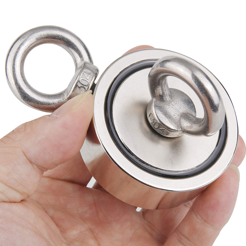  [AUSTRALIA] - Fishing Magnet (Double-Sided Magnetic) 600LBS Pulling Force Rare Earth Neodymium Magnet with Eyebolt Diameter 2.36 inch (60mm) Superior Magnetics for Underwater Salvage, Retrieval and Recovery