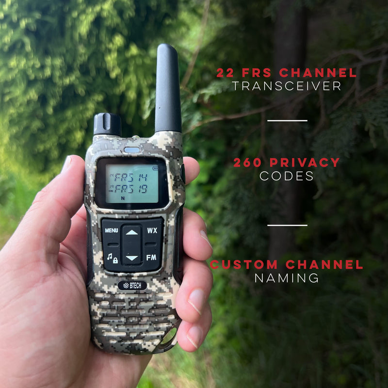  [AUSTRALIA] - BTECH FRS-A1 2 Pack FRS CAMO Walkie Talkies, NOAA, High Output Two-Way Radio. USB-C Charging, Built in Flashlight, FM Radio, NOAA, and More