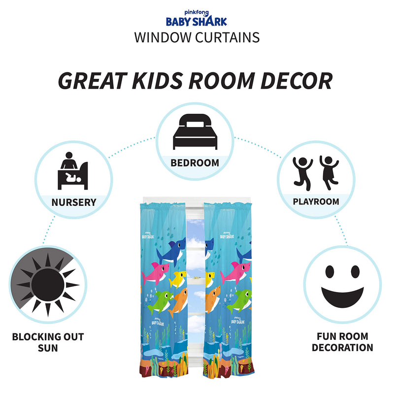  [AUSTRALIA] - Franco Kids Room Window Curtain Panels Drapes Set, 82" x 63", Baby Shark 82" x 63"