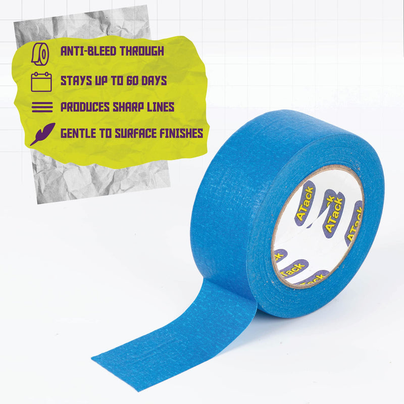  [AUSTRALIA] - ATack Professional Blue Painter's Tape, 2" x 60 Yards (Single Roll), Sharp Edge Line Technology - Produces Sharp Lines and Residue-Free Artisan Grade Clean Release Wall Trim Tape 2 Inches x 60 Yards, Single Roll