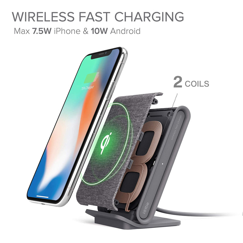  [AUSTRALIA] - iOttie Ion Wireless Fast Charging Stand, Qi-Certified Charger 7.5W for IPhone XS Max R 8 Plus 10W for Samsung S9 Note 9, Includes USB C Cable & AC Adapter, Ash iON Stand