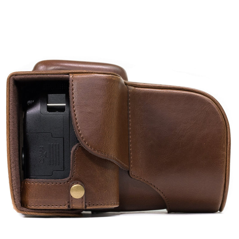  [AUSTRALIA] - MegaGear Ever Ready Leather Camera Case Compatible with Nikon D3400 Dark Brown