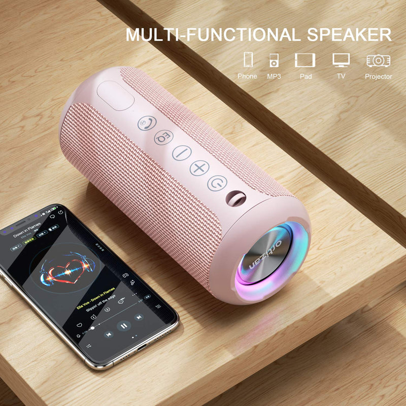 [AUSTRALIA] - Ortizan Portable Bluetooth Speaker, IPX7 Waterproof Wireless Speaker with 24W Loud Stereo Sound, Outdoor Speakers with Bluetooth 5.0, 30H Playtime,66ft Bluetooth Range,Dual Pairing for Home Pink