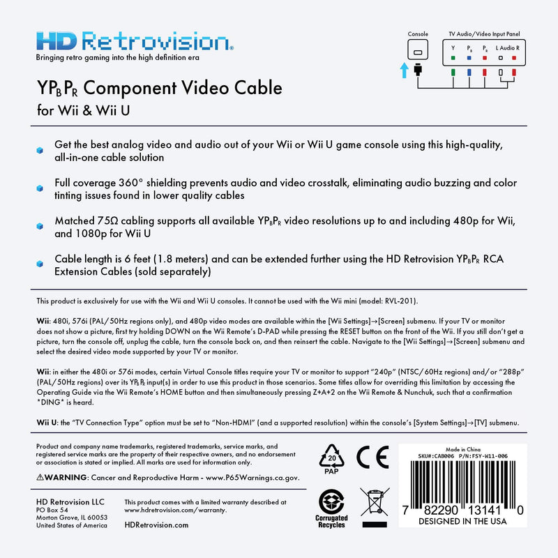  [AUSTRALIA] - HD Retrovision Wii/Wii U Premium YPbPr Component Video Cable