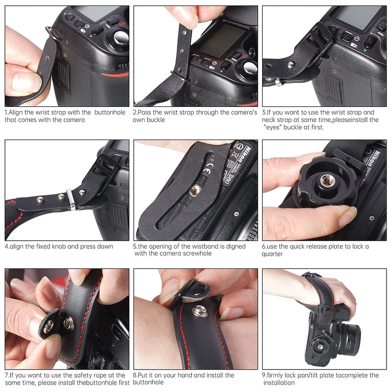  [AUSTRALIA] - Lynca Leather Mirrorless Camera Hand Strap Grip for DSLR Photographers Black
