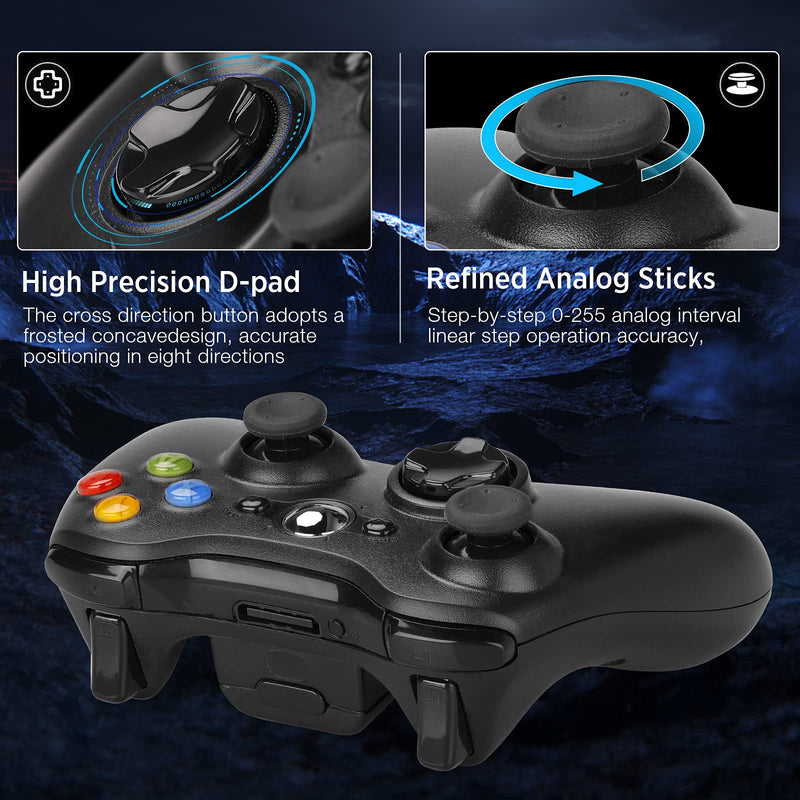  [AUSTRALIA] - Wireless Controller for Xbox 360, YAEYE 2.4GHZ Game Joystick Controller Gamepad Remote Compatible with Xbox 360/360 Slim, PC Windows 7,8,10 (Black)