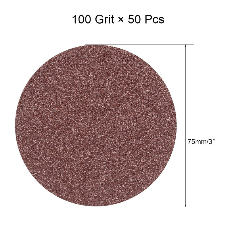  [AUSTRALIA] - uxcell 50Pcs 3 Inch Hook and Loop Sanding Disc 100 Grits Flocking Sandpaper for Random Orbit Sander Brown