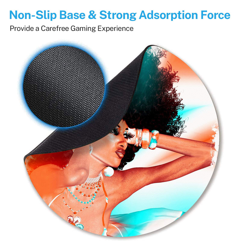 Britimes Round Mouse Pad, Elegant African Woman Premium-Textured Mouse Mat, Small Non-Slip Rubber Base Round Mousepad with Designs for Working and Gaming - LeoForward Australia