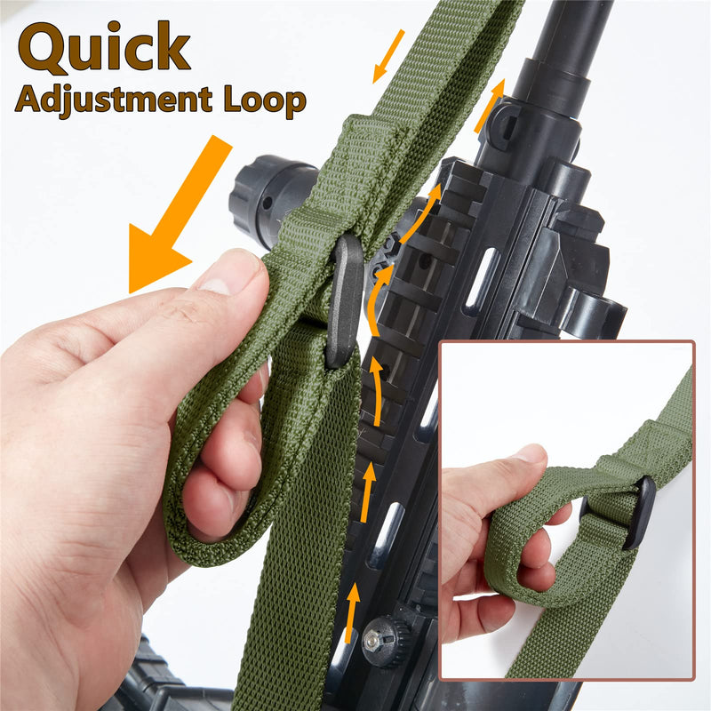  [AUSTRALIA] - Bvgeleat Rifle Sling Two Point Quick Adjustment Rifle Sling QD Sling Swivel Joint Mlok Rail Button Quick Release Sling Attachment. Green