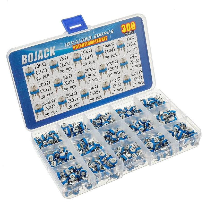  [AUSTRALIA] - BOJACK 15 Values 300pcs 100 Ohm - 2M Ohm Variable Resistor 6mm Potentiometer Classification Suit package in a clear plastic box