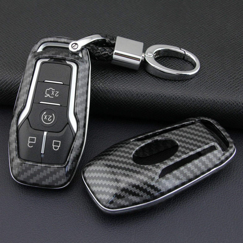  [AUSTRALIA] - Partol Keyless Smart Key Fob Cover Case Black Glossy Carbon Fiber Finish Key Fob Shell for Ford Fusion Mustang Edge F150 F250 Explorer Mondeo Lincoln MKZ MKC MKX Ford Lincoln