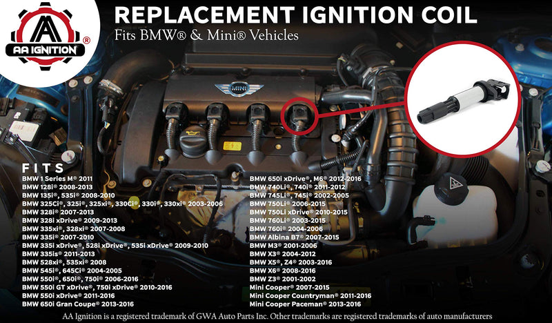 Ignition Coil Pack - Replaces GN10328 - Compatible with BMW Vehicles - 325i, 328i, 325ci, 330ci, 335i, 525i, 545i, 745Li, X3, X5 and more - LeoForward Australia