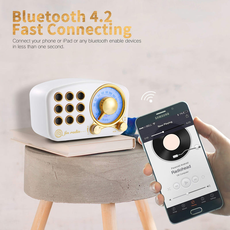 Retro Bluetooth Speaker FM Vintage Radio with Loud Volume, Strong Bass Enhancement, Bluetooth 4.2 Wireless Connection, TF Card & MP3 Player White - LeoForward Australia