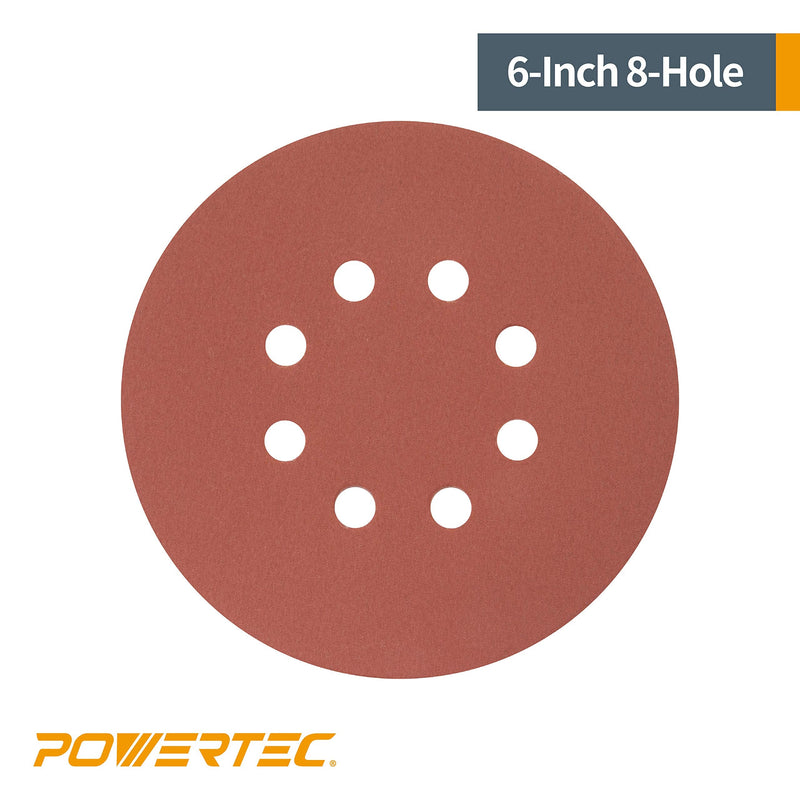  [AUSTRALIA] - POWERTEC 45124 8 Hole Hook and Loop Sanding Disc, 6-Inch, Premium Aluminum Oxide 240 Grit Sandpaper - 25 PK