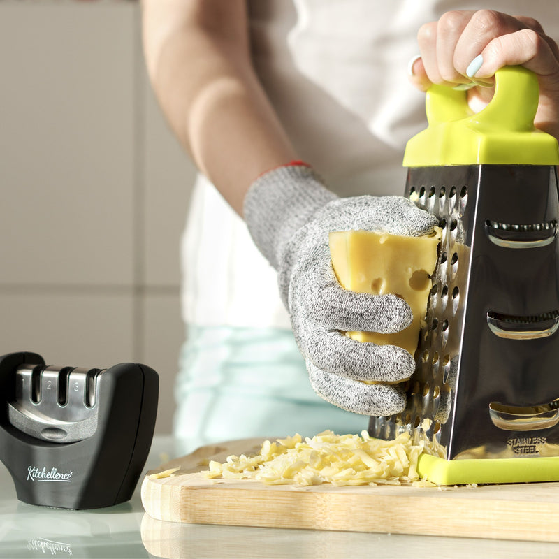  [AUSTRALIA] - 2-in-1 Kitchen Knife Accessories: 3-Stage Knife Sharpener Helps Repair, Restore and Polish Blades and Cut-Resistant Glove 3-Slot
