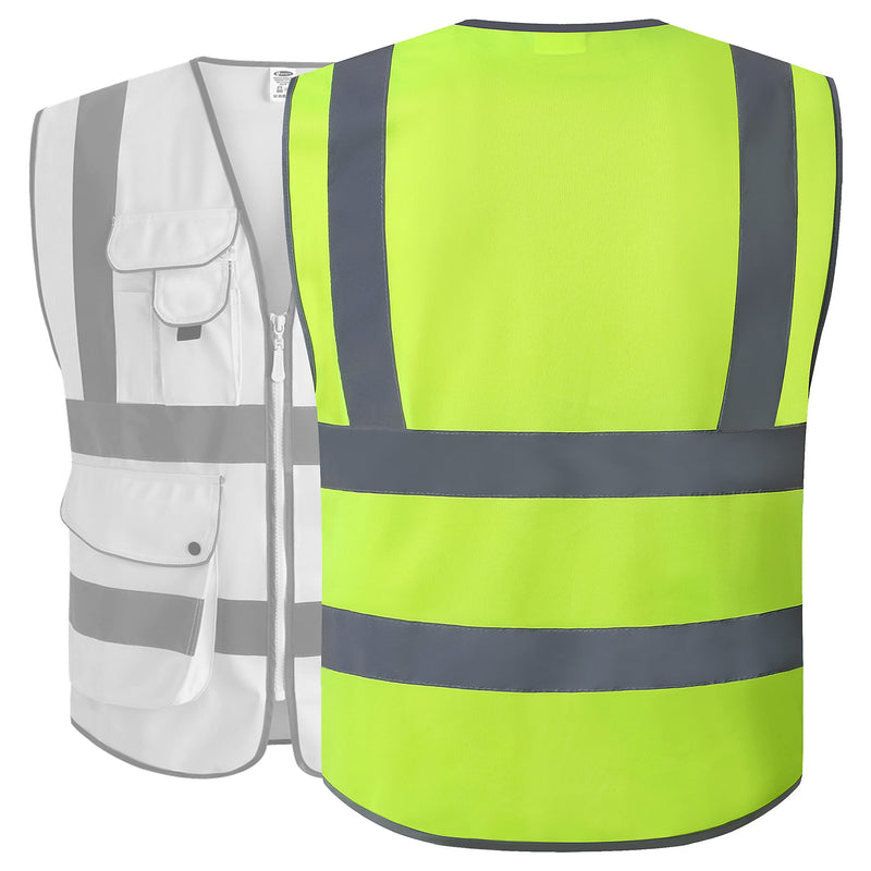  [AUSTRALIA] - JKSafety 9 Pockets Class 2 High Visibility Zipper Front Safety Vest With Reflective Strips,Meets ANSI/ISEA Standard (X-Large, Yellow) X-Large