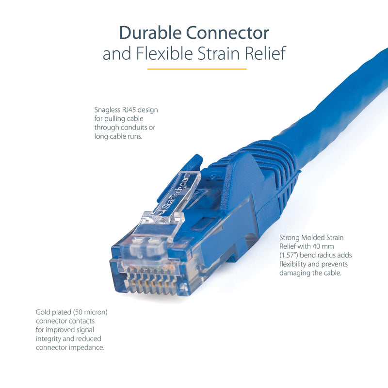  [AUSTRALIA] - StarTech.com 50ft CAT6 Ethernet Cable - Blue CAT 6 Gigabit Ethernet Wire -650MHz 100W PoE++ RJ45 UTP Category 6 Network/Patch Cord Snagless w/Strain Relief Fluke Tested UL/TIA Certified (N6PATCH50BL)