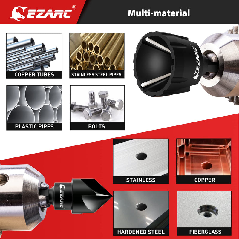  [AUSTRALIA] - EZARC Deburring External Chamfer Tool, 2PCS Deburring Chamfer Tool and Internal Countersink Drill Bit, Remove Burr for Stainless Steel, Iron, Copper, Brass, Aluminium Fits for 1/8"-3/4" (3-19mm) 2 PCS