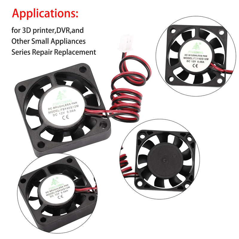  [AUSTRALIA] - Generic 4pcs 3D Printer Fan 40X40X10mm 2 Pin Quiet Blower Brushless Mini Cooling Fan 12V 0.08A DC with 280mm Cable for 3D Printer, DVR and Other Small Appliances Series Repair Replacement